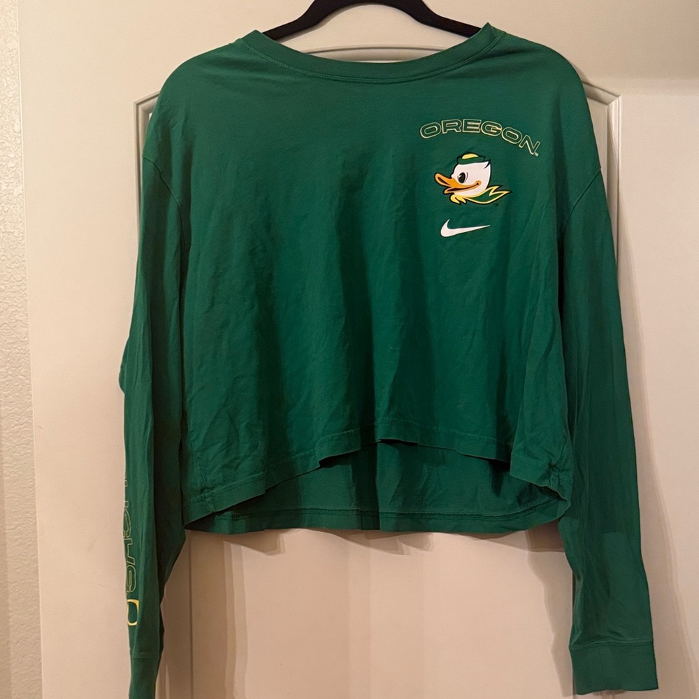 Nike Green Oregon Duck Long Sleeve Crop Top